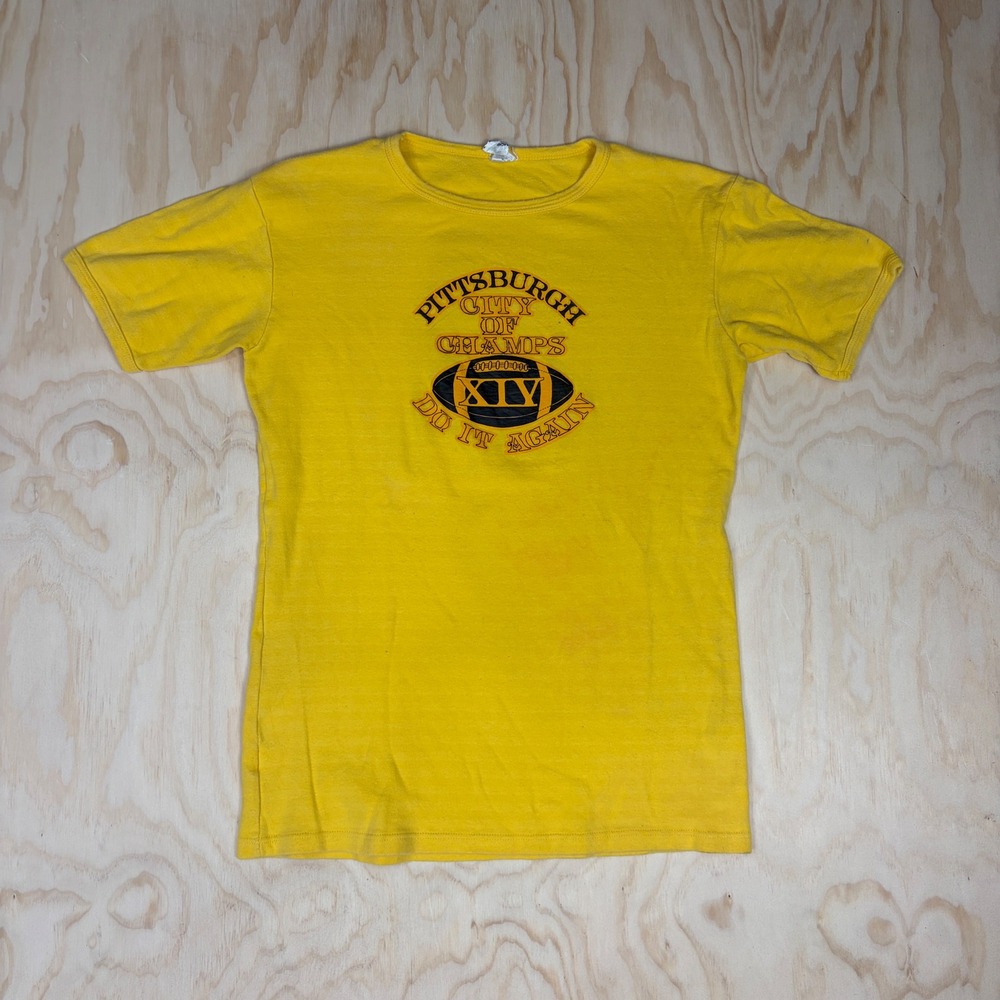 Vintage Pittsburgh City of Champs XIV T-Shirt Yellow Mens XL Cotton Rayon Blend